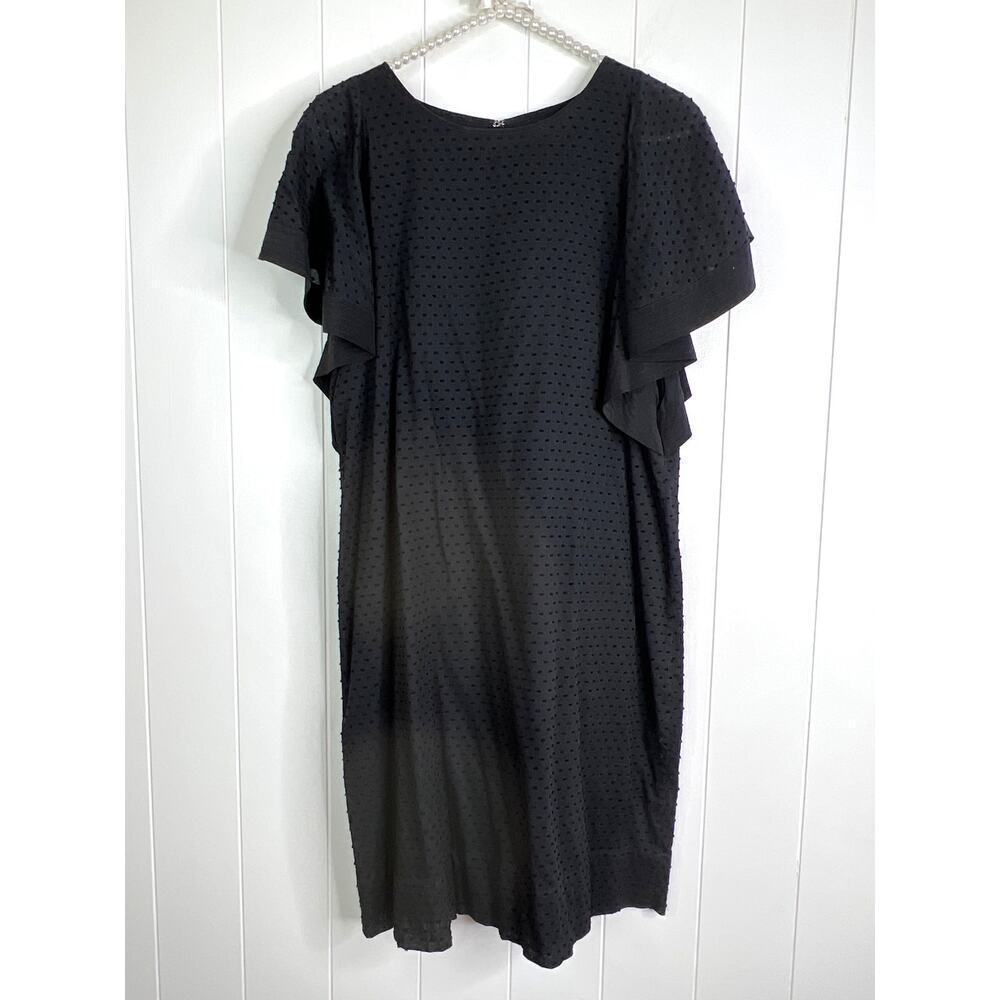 J Crew Black Knee Length‎ Swiss Dot Lined with Flutter Sleeve Dress Size 8